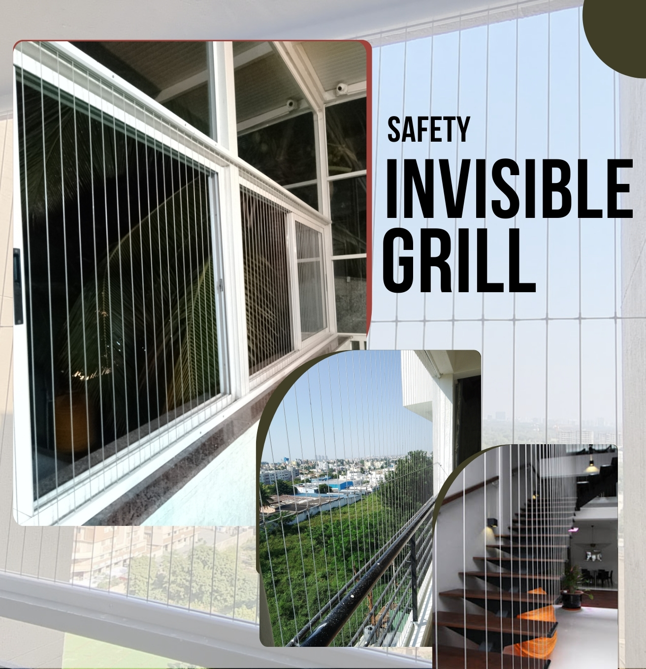 Dhana Invisible Grill Offering Anti Dust, Rust and Weatherproof Safety Grill Fixing at Lowest Price, Call us for Invisible Grill Installation